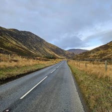 Narrow green valley in the Scottish Highlands