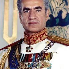 A formal portrait of Mohammad Reza Pahlavi, the former Shah of Iran