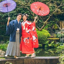 People wearing colorful traditional Japanese kimonos in Tokyo.