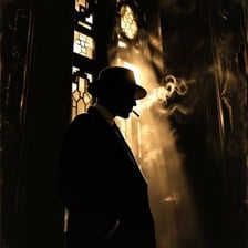 A shadowy detective scene in classic film-noir style
