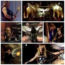 Iron Maiden performing on stage