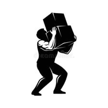 A powerful person using direct physical force to move a heavy object.