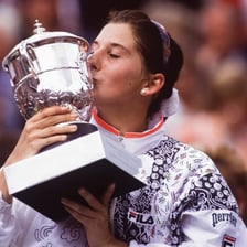Monica Seles competing in a French Open tennis match