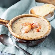 A bowl of creamy lobster bisque.