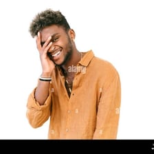 Smiling person making a playful, bashful expression