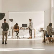 A television advertisement being filmed in a studio