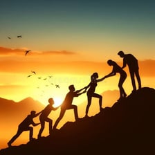 One person helping another with a task
