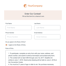 A form being filled out for a sweepstakes.