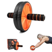 A person using an ab wheel for a core exercise.