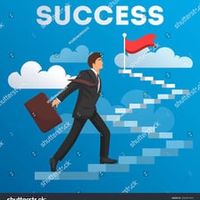 An illustration of a person progressing upward on steps