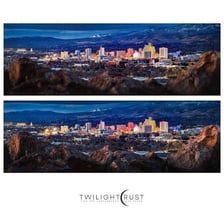 The Reno, Nevada skyline with the Sierra Nevada region in the background