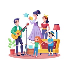A family music group performing together onstage