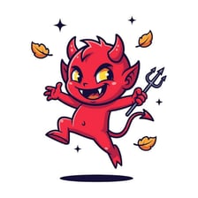 A cartoon imp making a mischievous expression