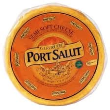 A wheel or wedge of Port-Salut cheese