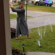 A person calling out to someone outdoors