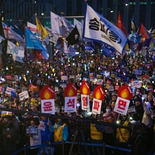 A crowd creating a visible commotion