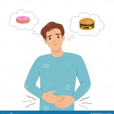 An illustration of a person experiencing sudden hunger.
