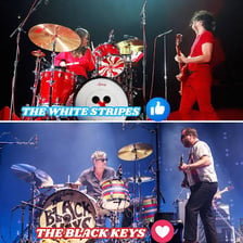 Performance images associated with the two-member bands The White Stripes and The Black Keys