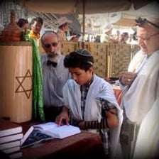 A family gathered for a bat mitzvah celebration.