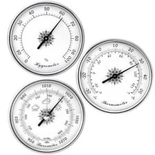 A thermometer and barometer used to measure environmental conditions.