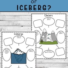 An educational illustration showing a glacier and an iceberg as frozen water.