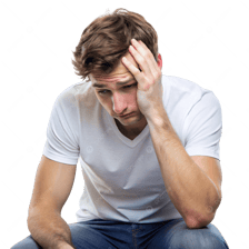 A person displaying a sorrowful, regretful expression.