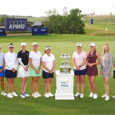 Women golfers competing in an LPGA tournament