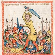 A person using a traditional goad to urge an animal forward.