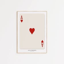An ace of hearts playing card with one large heart symbol.