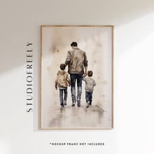 A father and son standing together in a family portrait.