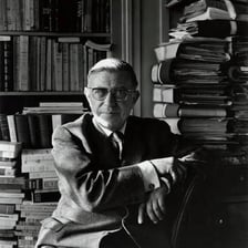 A portrait of French philosopher and playwright Jean-Paul Sartre.