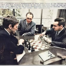 Boris Spassky and Bobby Fischer play in the 1972 World Chess Championship.