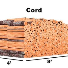 A neatly stacked pile of firewood representing a cord