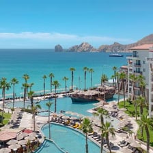 A beach and resort scenery in Cabo San Lucas.