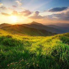 A landscape at dawn just before sunrise