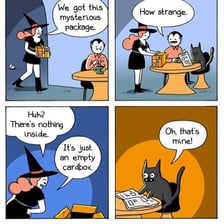A humorous comic strip arranged in panels