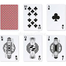 A five-card royal flush showing ten, jack, queen, king, and ace