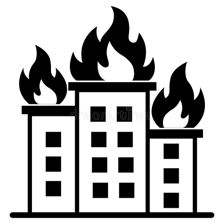 An illustration of a building burning in a fire.