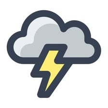 A weather map showing a thunderstorm symbol with lightning.