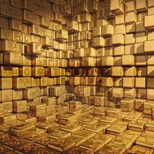 Stacks of rectangular gold bullion bars.