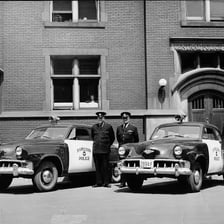 A black-and-white police car.