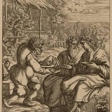 An artistic depiction of Aesop associated with his fables