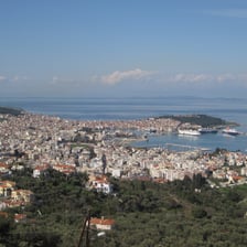A coastal view of the Greek island of Lesbos.