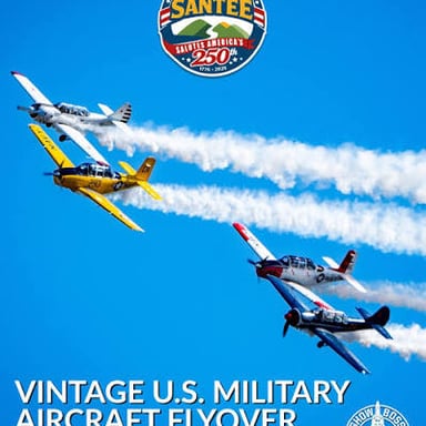 Aircraft flying in formation over a public event.