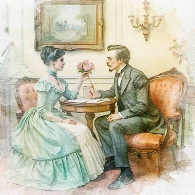 A person behaving with reserved modesty in a social setting.