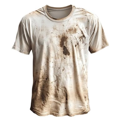 A white shirt marked with visible mud stains