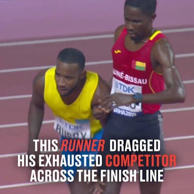 One runner moving ahead of another during a race