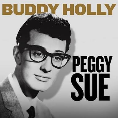 A portrait of singer Buddy Holly, who recorded the song “Peggy Sue.”