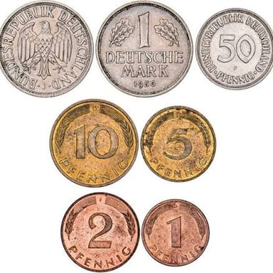 Coins denominated in Deutsche Marks, Germany’s former currency.