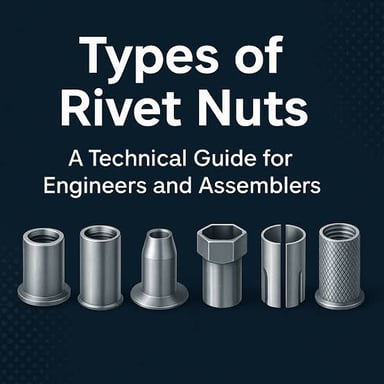 A rivet, a nut, and a brad shown as examples of fastening hardware.